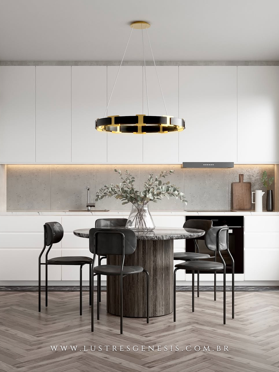 Sala de Jantar moderna com Lustre Moderno de LED Quadrados Sogno Preto